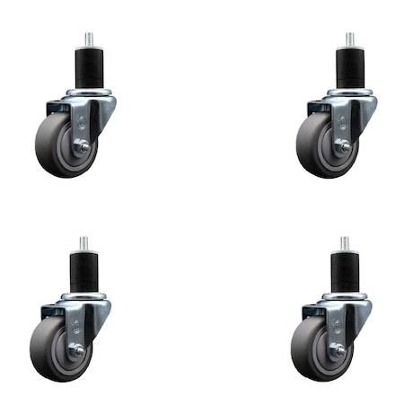 Service Caster 3'' Thermoplastic Rubber Wheel Swivel 1-3/4'' Expanding Stem Caster Set, 4PK SCC-EX20S314-TPRB-134-4
